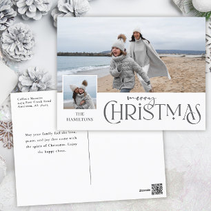 Merry Christmas Greeting with Photo Insert Silver Holiday Postcard