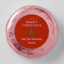 Merry Christmas greeting with tree on red custom