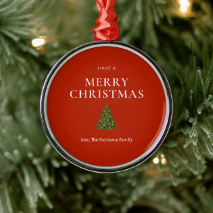 Merry Christmas greeting with tree on red custom Metal Tree Decoration
