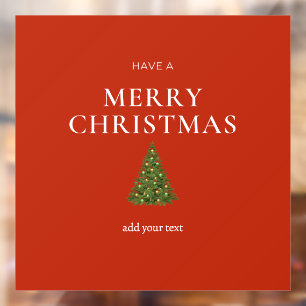 Merry Christmas greeting with tree on red custom Window Cling