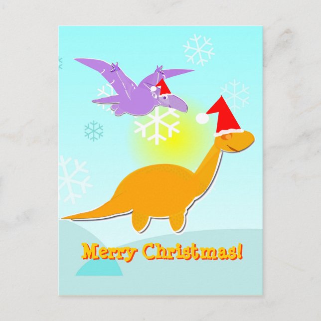 Merry Christmas Greetings Dinosaurs Postcard (Front)