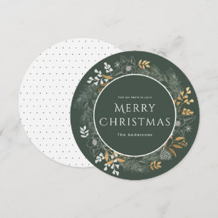 Merry Christmas Greetings Elegant Sage Gold Wreath