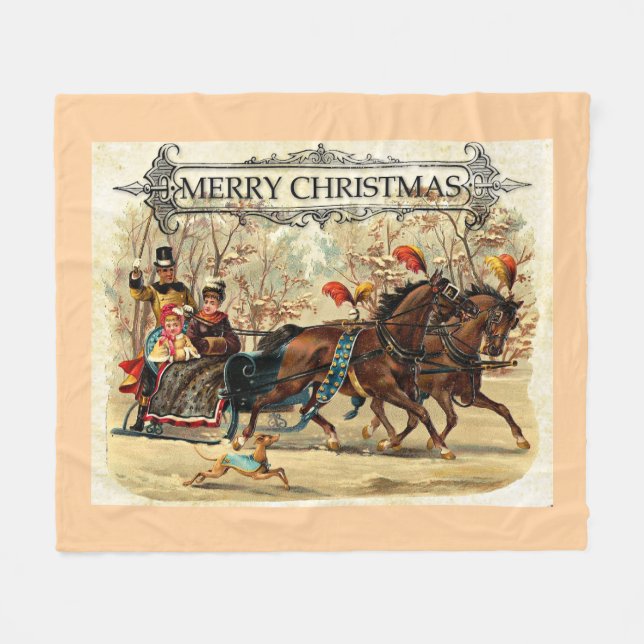 Merry Christmas Greetings Fleece Blanket (Front (Horizontal))