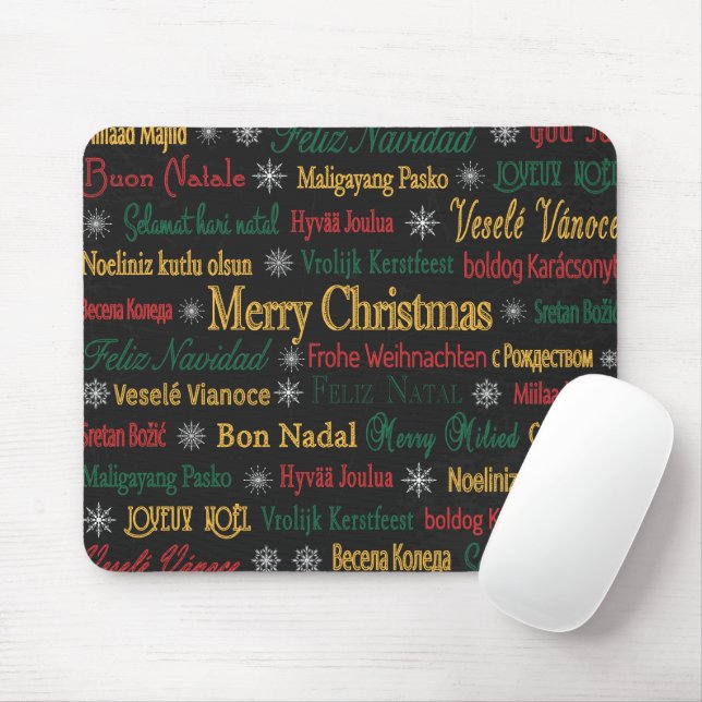 Merry Christmas Greetings in Different Language |  Mouse Mat (With Mouse)