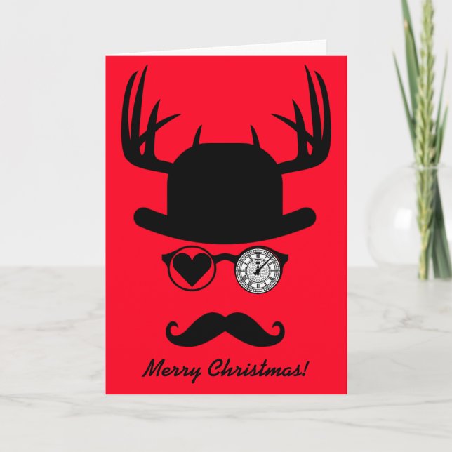 Merry Christmas Greetings Moustache Big Ben London Holiday Card (Front)