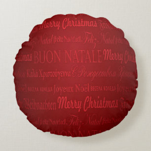 Merry Christmas Greetings Multi-Lang Red Pillow
