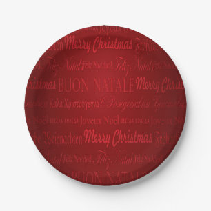 Merry Christmas Greetings Multi-Lang Red Plates
