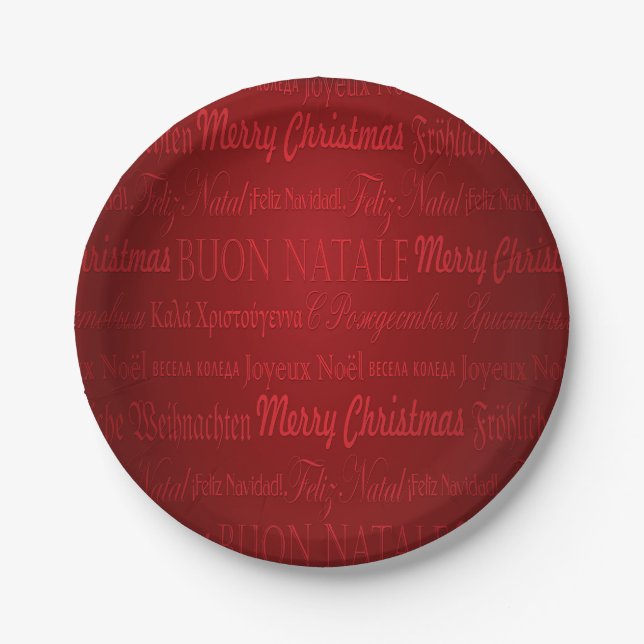 Merry Christmas Greetings Multi-Lang Red Plates (Front)