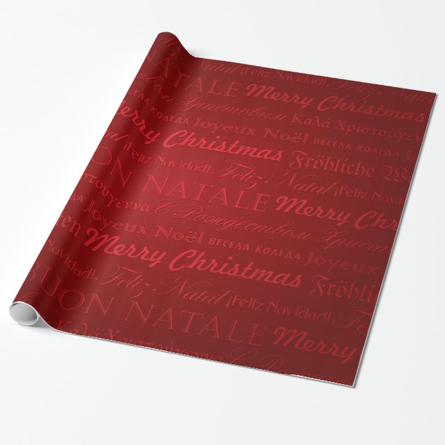 Merry Christmas Greetings Multi-Languages Red Wrapping Paper (Unrolled)
