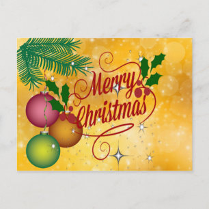 Merry Christmas greetings on starry golden pattern Postcard