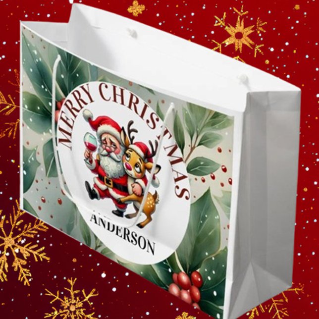 Merry Christmas Greetings Santa Large Gift Bag (Spread joy this holiday season with Brett Designs' Merry Christmas Greetings Santa Large Gift Bag.)