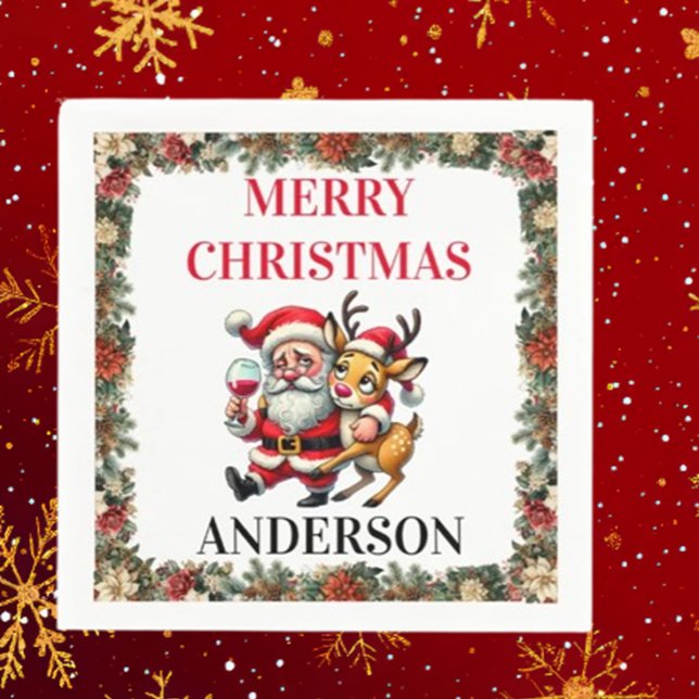 Merry Christmas Greetings Santa Napkin (Spread holiday cheer with Brett Designs' Merry Christmas Greetings Santa Napkins. )