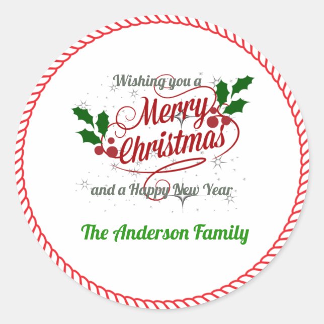 Merry Christmas Greetings Template, customise Classic Round Sticker (Front)