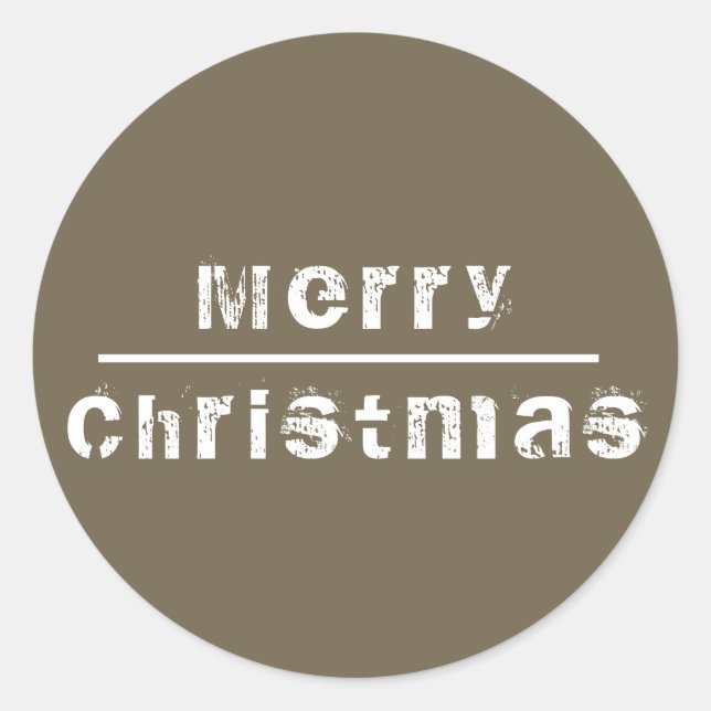 Merry Christmas Grey and White Holiday Classic Round Sticker (Front)
