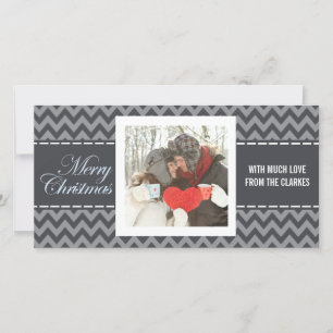 Merry Christmas Grey Chevron Photo Greeting Card