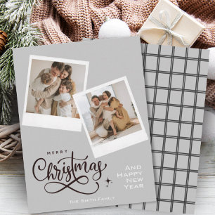 Merry Christmas Grey Plaid Holiday Photo Card