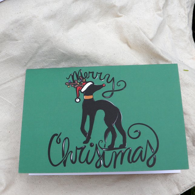 Merry Christmas Greyhound Reindeer  Card (Creator Uploaded)