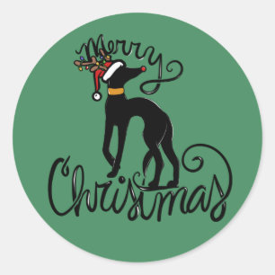 Merry Christmas Greyhound Reindeer  Classic Round Sticker