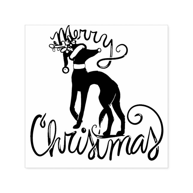 Merry Christmas Greyhound Reindeer Rubber Stamp (Design)