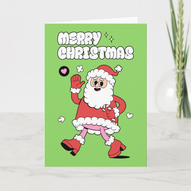 Merry Christmas - Groovy Santa Strut Holiday Card (Front)