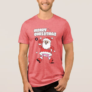 Merry Christmas - Groovy Santa Strut Tri-Blend Shirt
