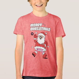 Merry Christmas - Groovy Santa Strut Tri-Blend Shirt