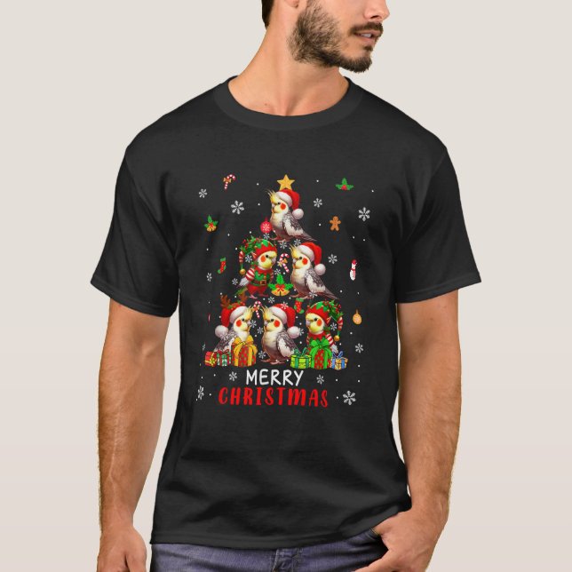 Merry Christmas Group Santa Elf Cockatiels As Xmas T-Shirt (Front)