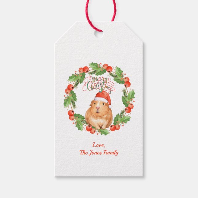 Merry Christmas Guinea Pig Gift Tags (Front)