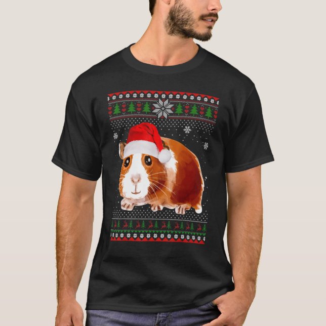 Merry Christmas Guinea Pig Hat Santa Ugly Xmas Swe T-Shirt (Front)