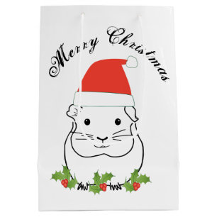 Merry Christmas Guinea Pig in a Santa Hat Medium Gift Bag