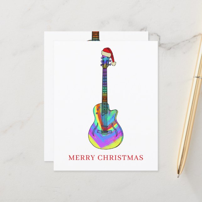 Merry Christmas guitar colourful budget (Front/Back In Situ)