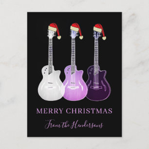 Merry Christmas guitars Personalised pink Holiday Postcard
