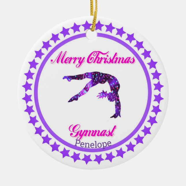 Merry Christmas Gymnast Ceramic Ornament (Front)