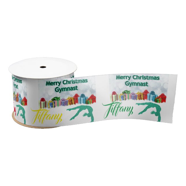 Merry Christmas Gymnast Christmas Bow w/ Name Satin Ribbon (Spool)