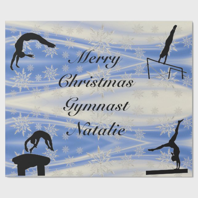 Merry Christmas Gymnast Custom Name Wrapping Paper (Flat)