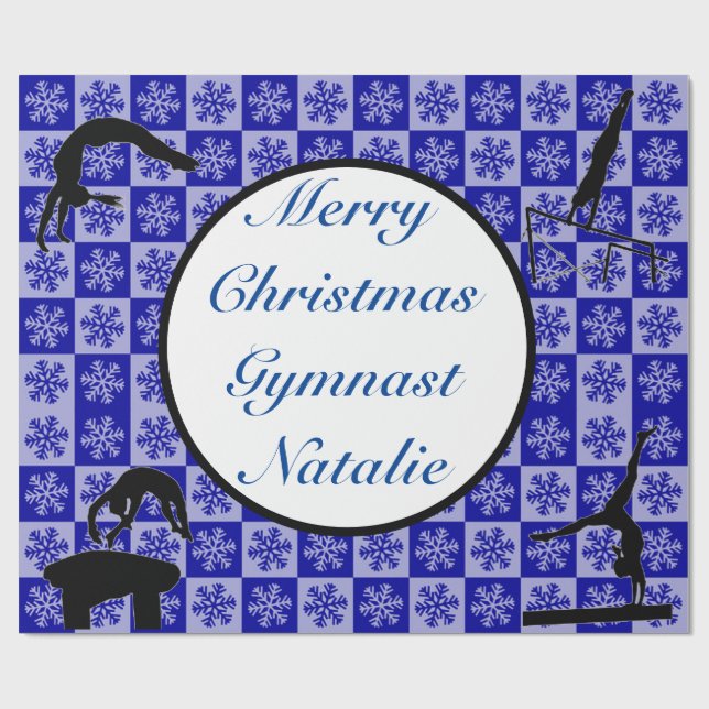 Merry Christmas Gymnast Custom Name Wrapping Paper (Flat)