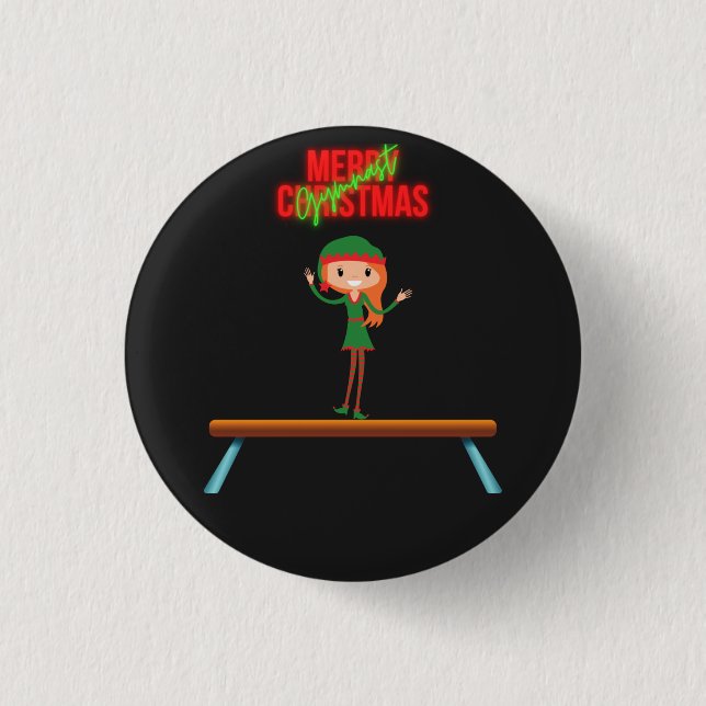 Merry Christmas Gymnast Elf 3 Cm Round Badge (Front)