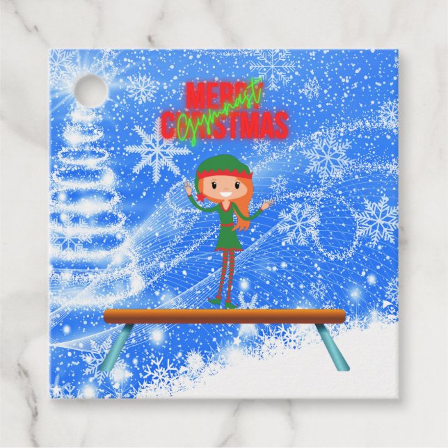 Merry Christmas Gymnast Elf Favour Tags (Front)