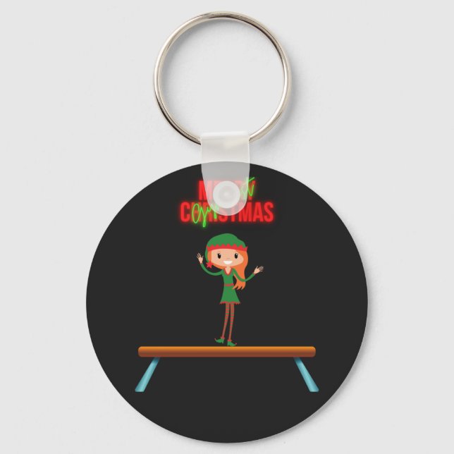 Merry Christmas Gymnast Elf Key Ring (Front)