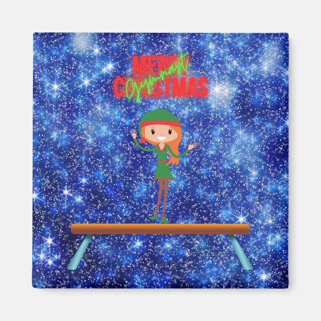 Merry Christmas Gymnast Elf Magnet (Front)