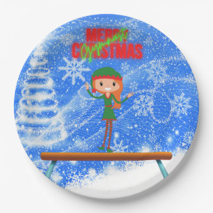 Merry Christmas Gymnast Elf Paper Plate