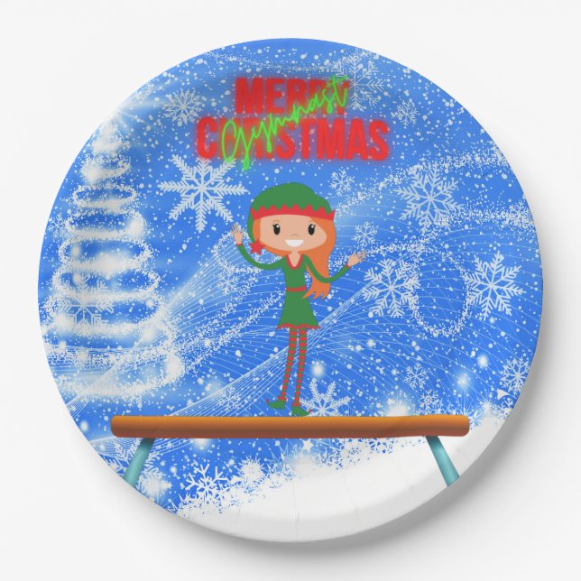 Merry Christmas Gymnast Elf Paper Plate (Front)