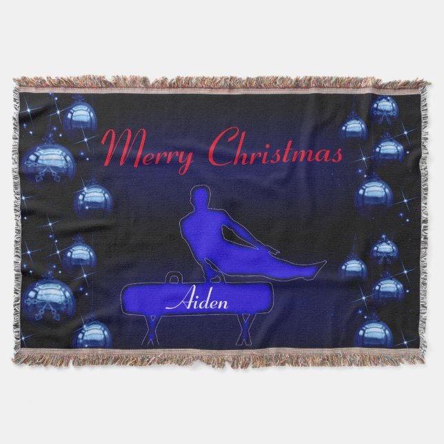 Merry Christmas Gymnastics Boys Personalised Throw Blanket (Front)