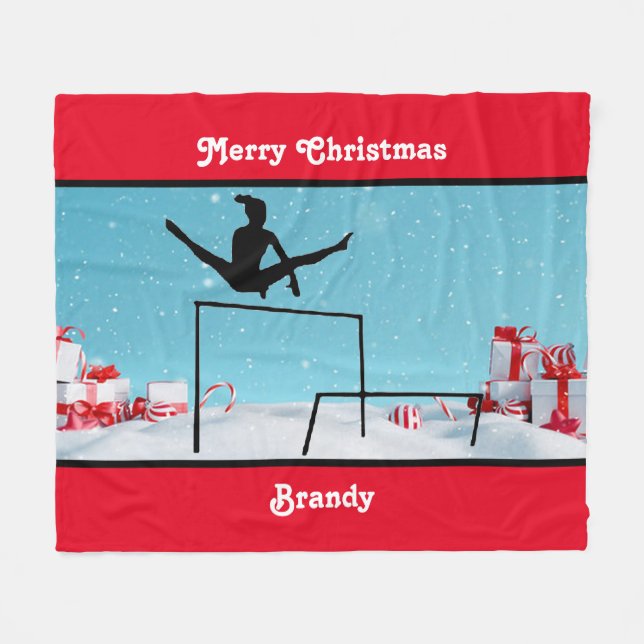 Merry Christmas Gymnastics Fleece Blanket (Front (Horizontal))