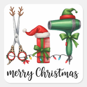 Merry Christmas Hairdresser Festive Stylist Xmas Square Sticker