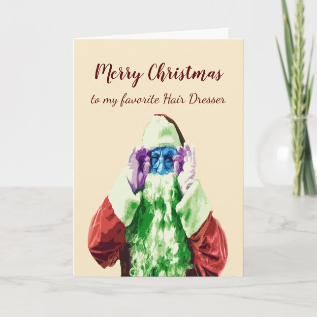 Merry Christmas Hairdresser Fun Santa Nice List Holiday Card (Front)