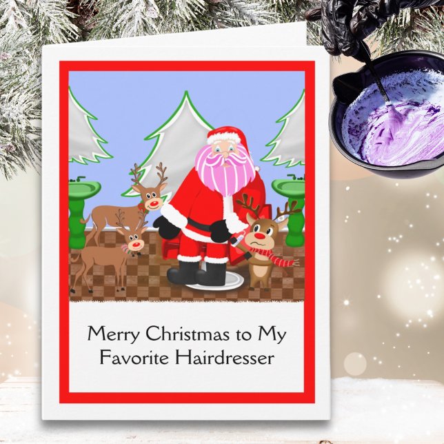 Merry Christmas Hairdresser Santa at Hair Salon  Card (Creator Uploaded)