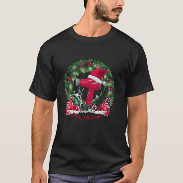 Merry Christmas Hairstylist Funny Hairdresser Xmas T-Shirt (Front)