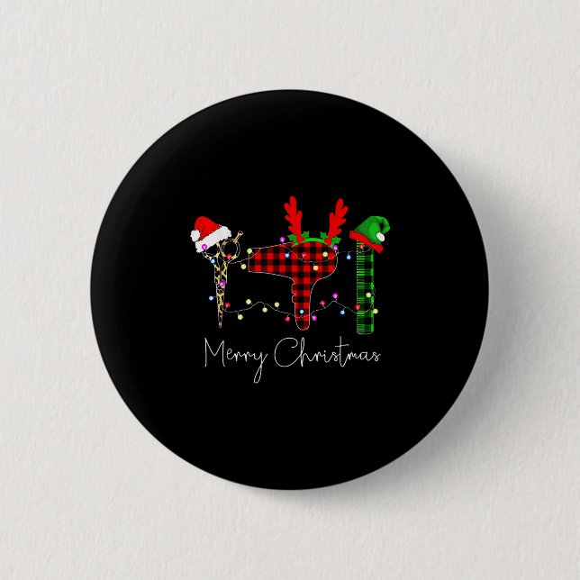 Merry Christmas Hairstylist Funny Tool Hairdresser 6 Cm Round Badge (Front)