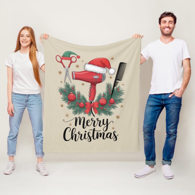 Merry Christmas Hairstylist Hairdresser Xmas Hair  Fleece Blanket (In Situ)